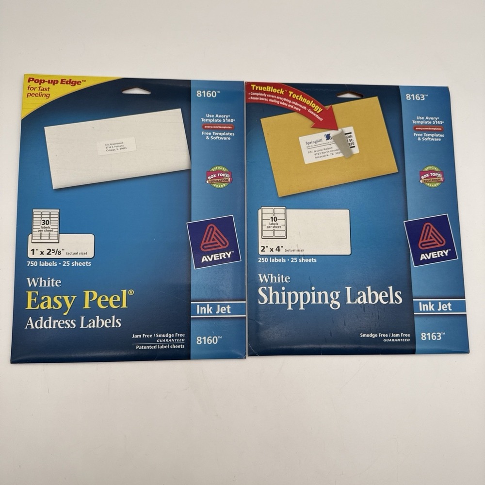 Lot of 2 Avery Labels 8160 Address &‎ 8163 Shipping Labels Inkjet New Sealed